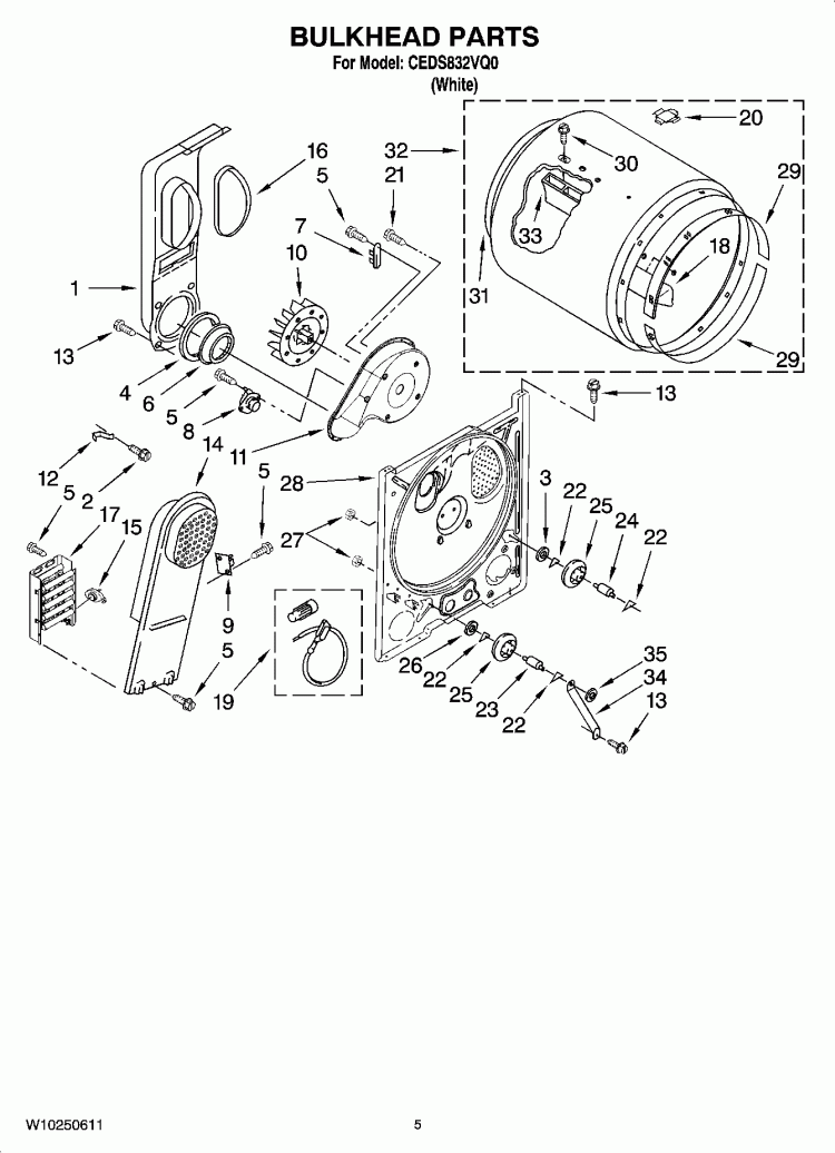 BULKHEAD PARTS, OPTIONAL PARTS (NOT INCLUDED) Diagram and Parts List for CEDS832VQ0  Crosley Dryer