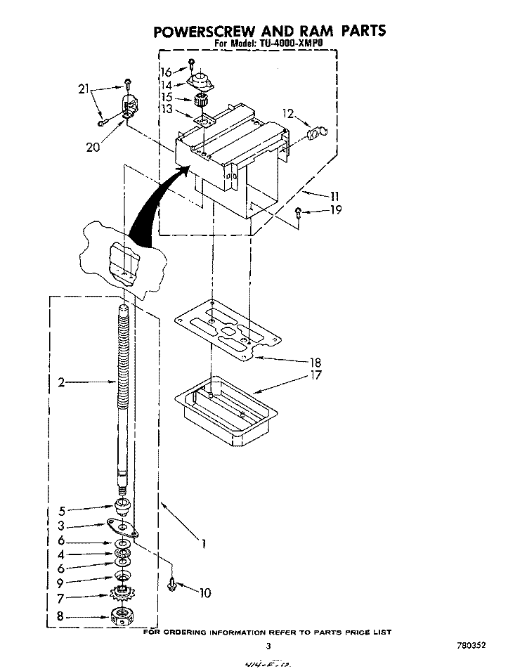 POWERSCREW AND RAM Diagram and Parts List for TU4000XMP0  Whirlpool Trash Compactor