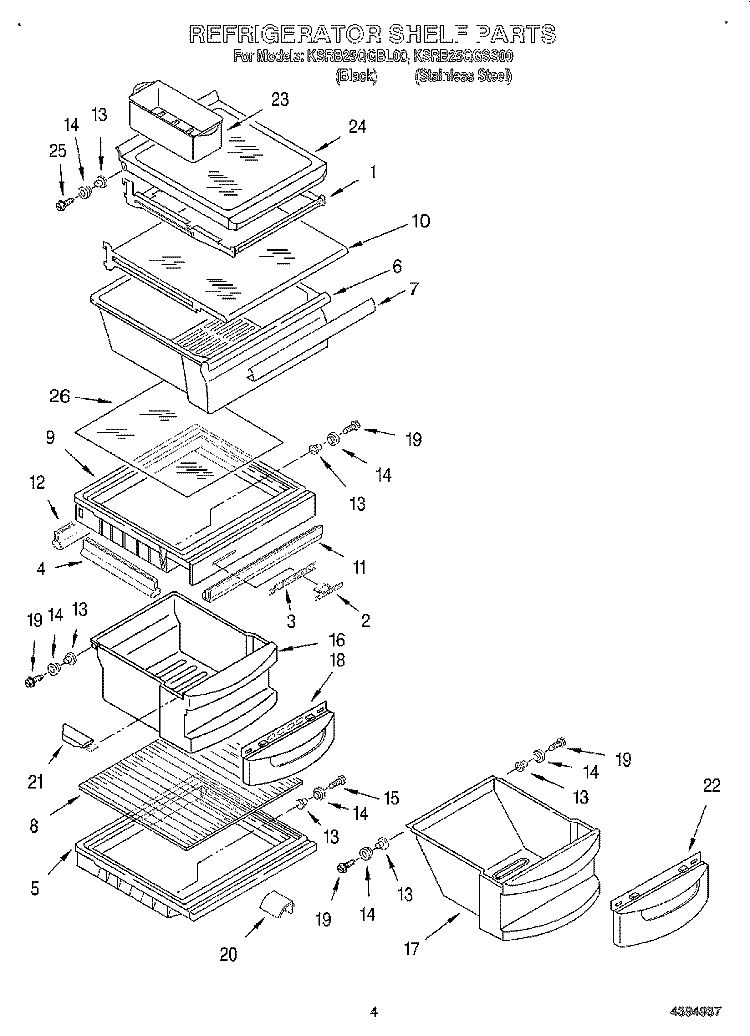 REFRIGERATOR SHELF Diagram and Parts List for KSRB25QGBL00  KitchenAid Refrigerator