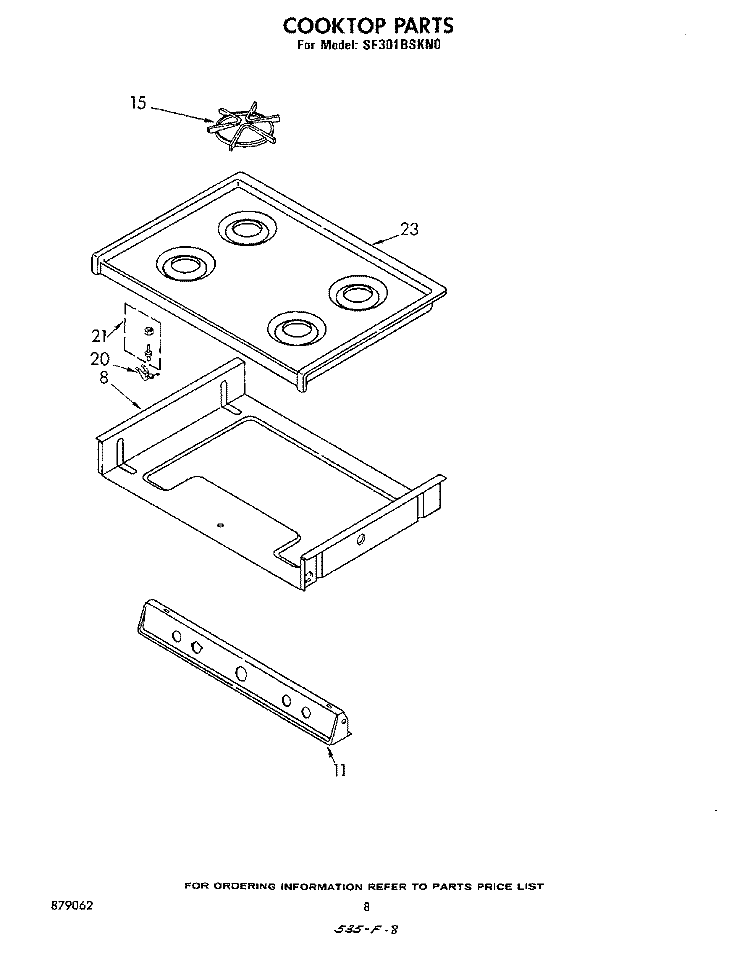 COOK TOP Diagram and Parts List for SF301BSKN0  Whirlpool Range