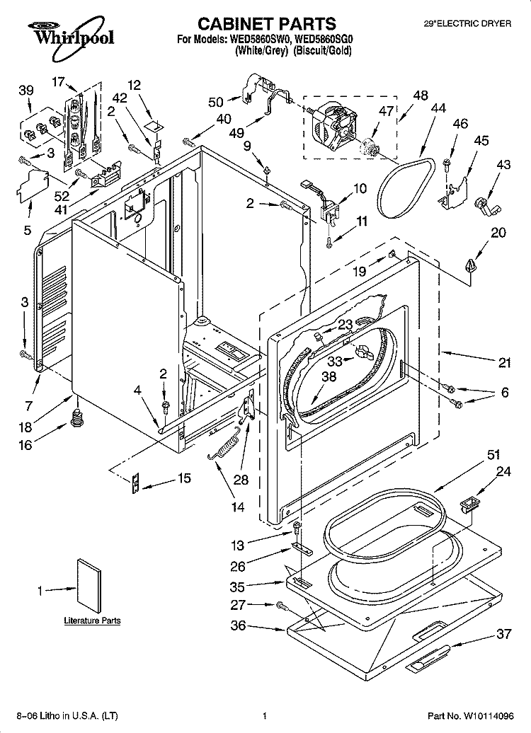 CABINET PARTS Diagram and Parts List for WED5860SG0  Whirlpool Dryer
