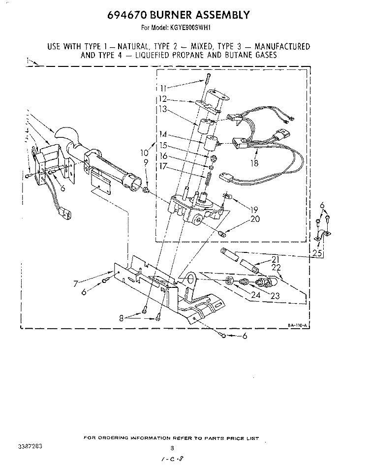 694670 BURNER Diagram and Parts List for KGYE900SWH1  KitchenAid Dryer