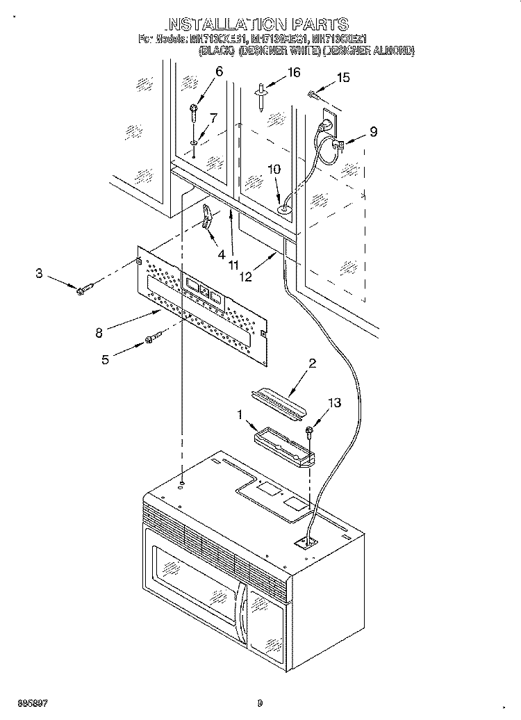 INSTALLATION Diagram and Parts List for MH7130XEQ1  Whirlpool Microwave