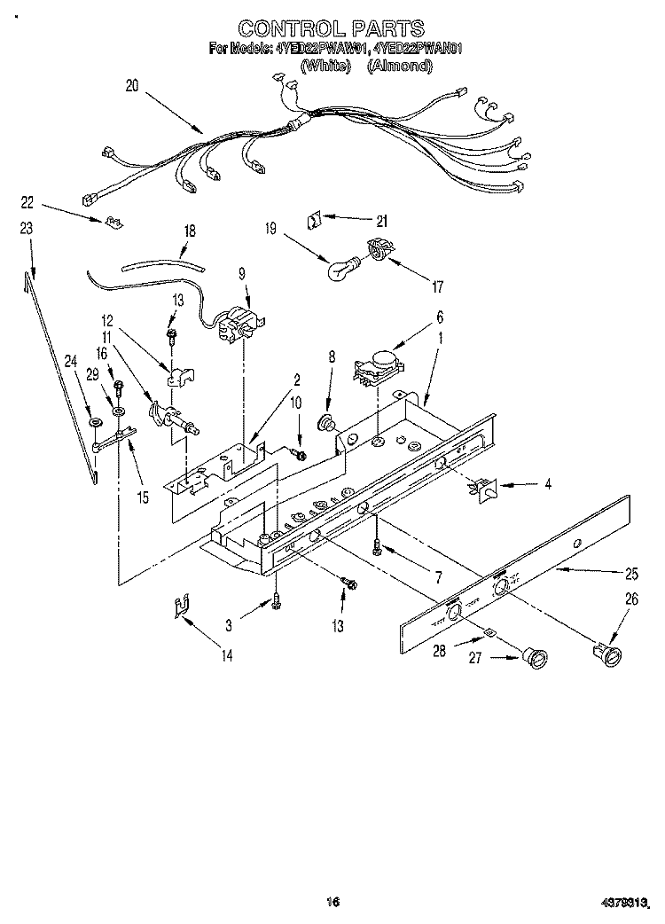 CONTROL Diagram and Parts List for 4YED22PWAW01  Whirlpool Refrigerator