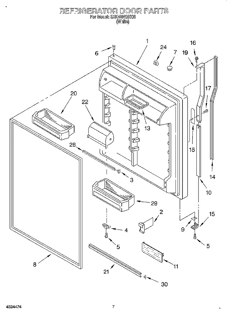 REFRIGERATOR DOOR Diagram and Parts List for 3XKVN490000  Whirlpool Refrigerator