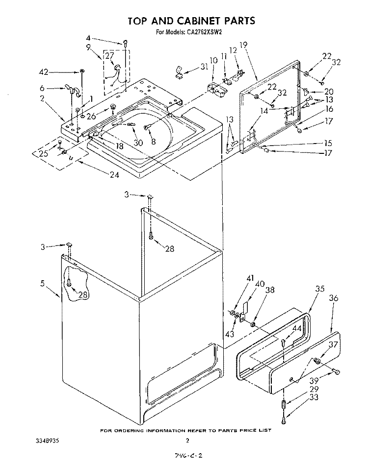 TOP AND CABINET, LITERATURE AND OPTIONAL Diagram and Parts List for CA2762XSW2  Whirlpool Washer