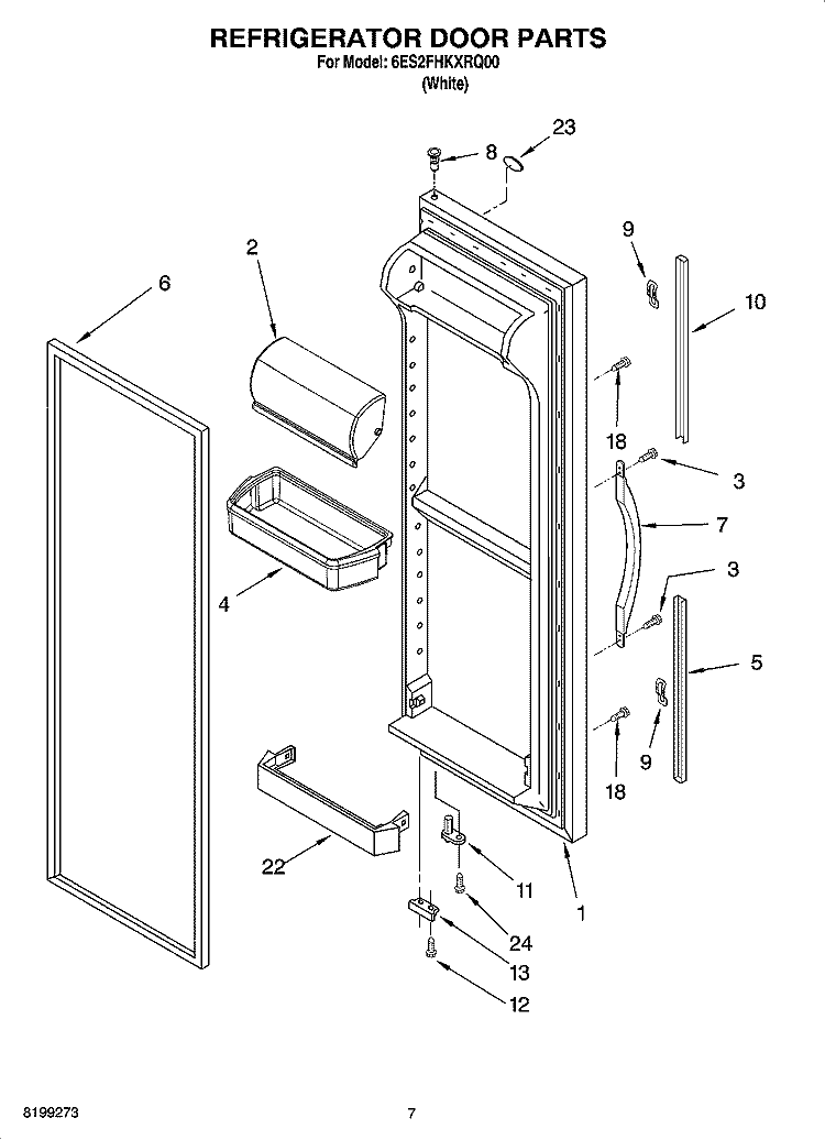 REFRIGERATOR DOOR PARTS Diagram and Parts List for 6ES2FHKXRQ00  Whirlpool Refrigerator
