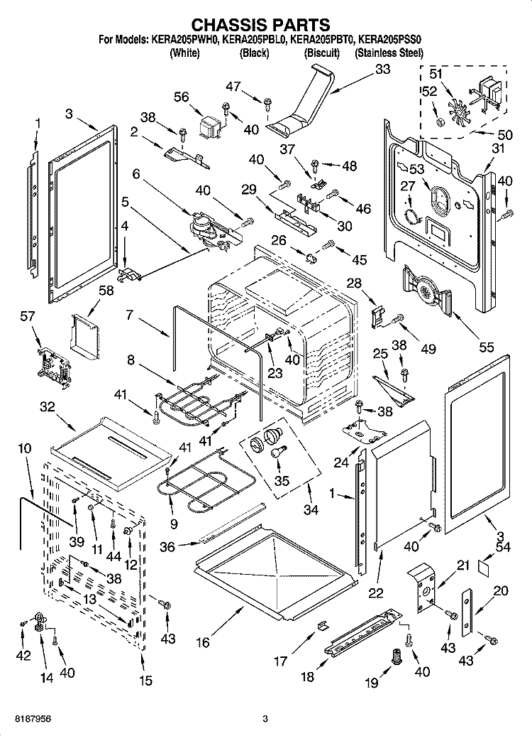 CHASSIS PARTS Diagram and Parts List for KERA205PSS0  KitchenAid Range