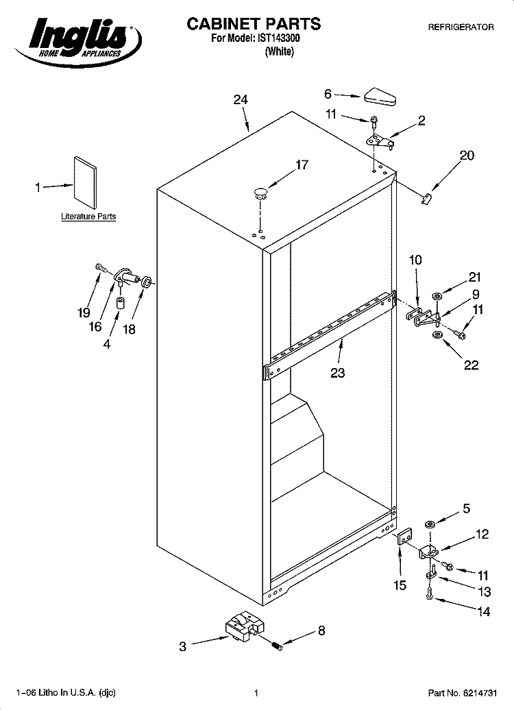 CABINET PARTS Diagram and Parts List for IST143300  Inglis Refrigerator
