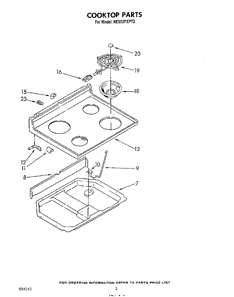 COOK TOP Diagram and Parts List for RE953PXPT2  Whirlpool Range