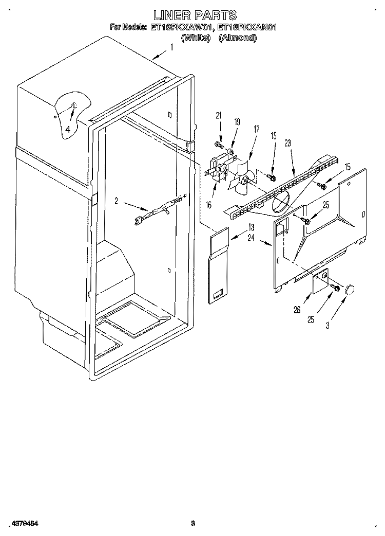 LINER Diagram and Parts List for ET18PKXAN01  Whirlpool Refrigerator