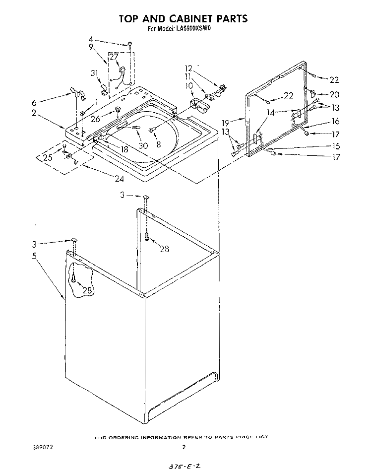 TOP AND CABINET , LITERATURE AND OPTIONAL Diagram and Parts List for LA5900XSW0  Whirlpool Washer