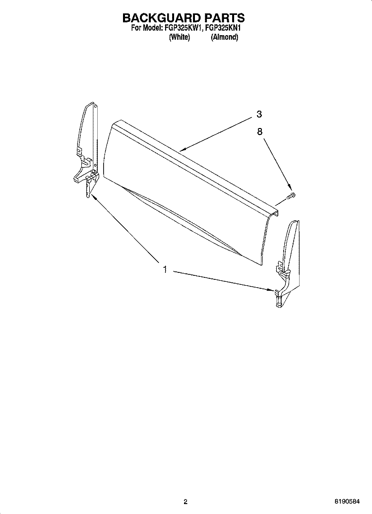BACKGUARD PARTS Diagram and Parts List for FGP325KN1  Roper Range
