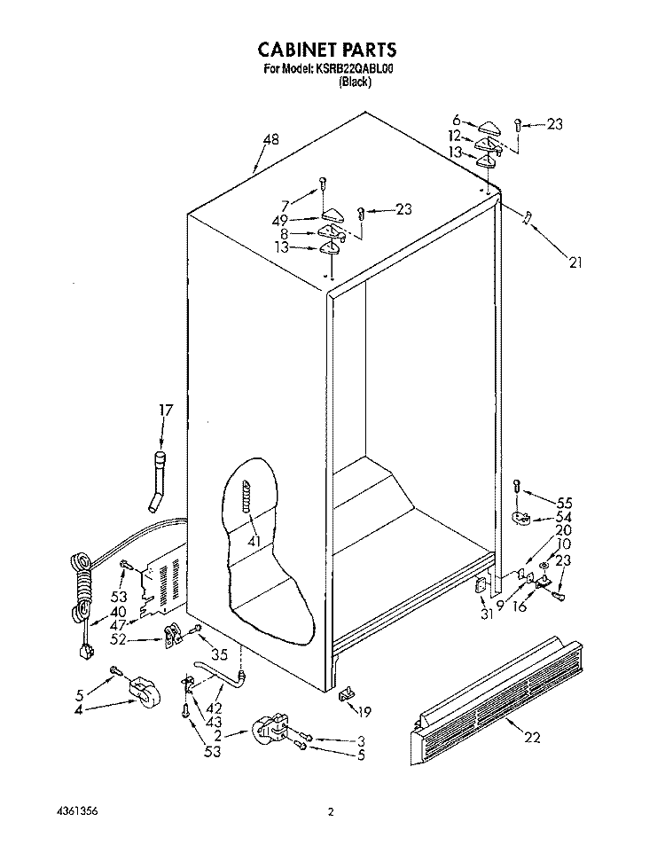 CABINET Diagram and Parts List for KSRB22QABL00  KitchenAid Refrigerator