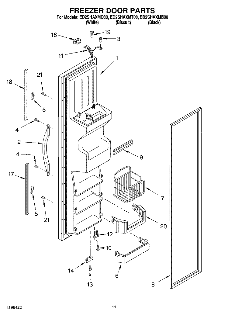 FREEZER DOOR PARTS Diagram and Parts List for ED2SHAXMB00  Whirlpool Refrigerator