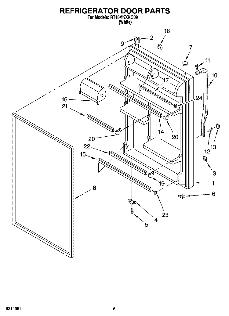 REFRIGERATOR DOOR PARTS Diagram and Parts List for RT18AKXKQ09  Roper Refrigerator
