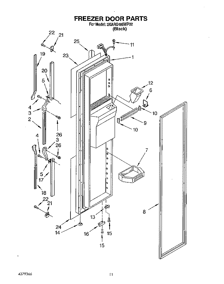 FREEZER DOOR Diagram and Parts List for 3XARG486WP02  Whirlpool Refrigerator