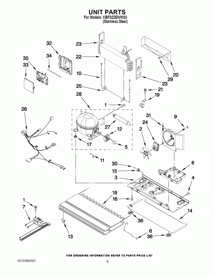 UNIT PARTS Diagram and Parts List for KBFS22EWMS3  KitchenAid Refrigerator
