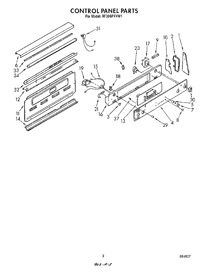 CONTROL PANEL Diagram and Parts List for RF396PXVN1  Whirlpool Range