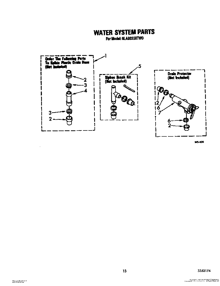 WATER SYSTEM Diagram and Parts List for 6LA9320XTW0  Whirlpool Washer