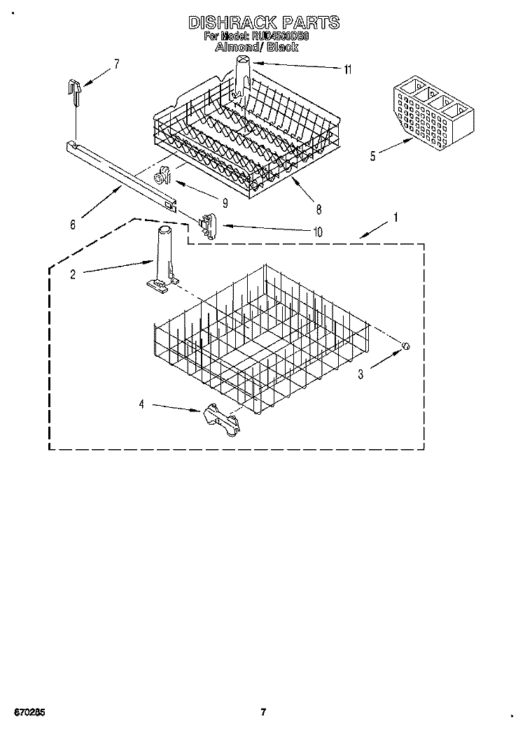 DISHRACK Diagram and Parts List for RUD4500DB0  Roper Dishwasher