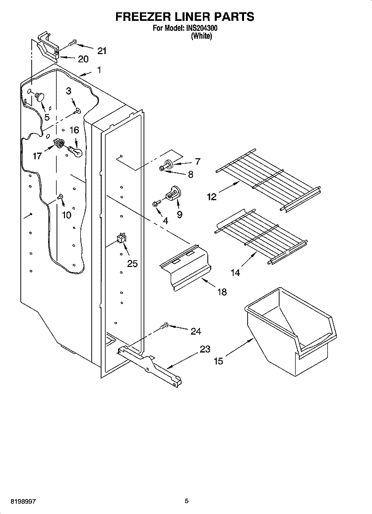 FREEZER LINER PARTS Diagram and Parts List for INS204300  Inglis Refrigerator