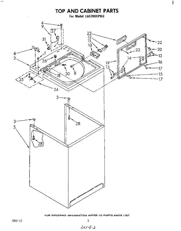 TOP AND CABINET , LIT/OPTIONAL Diagram and Parts List for LA5300XPW3  Whirlpool Washer