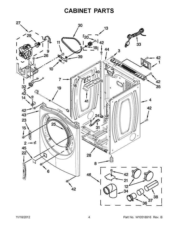 CABINET PARTS Diagram and Parts List for WGD88HEAC0  Whirlpool Dryer