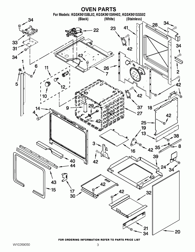 OVEN PARTS Diagram and Parts List for KGSK901SBL02  KitchenAid Range