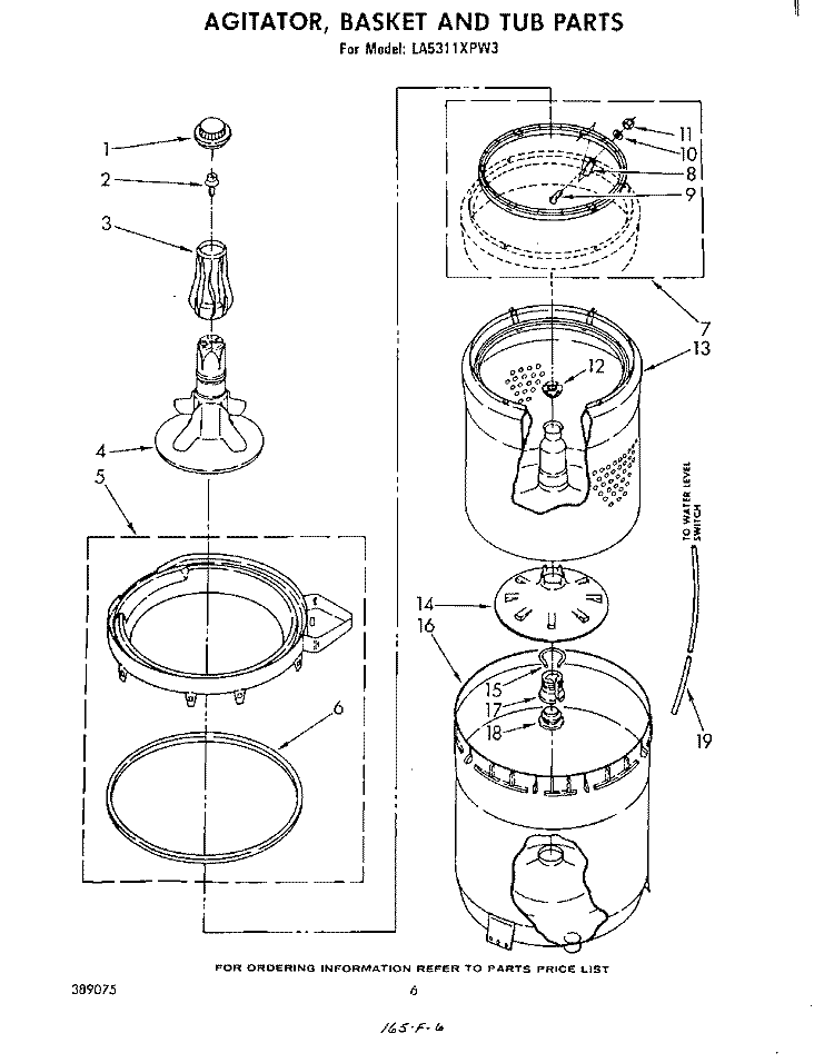 AGITATOR, BASKET AND TUB Diagram and Parts List for LA5311XPW3  Whirlpool Washer