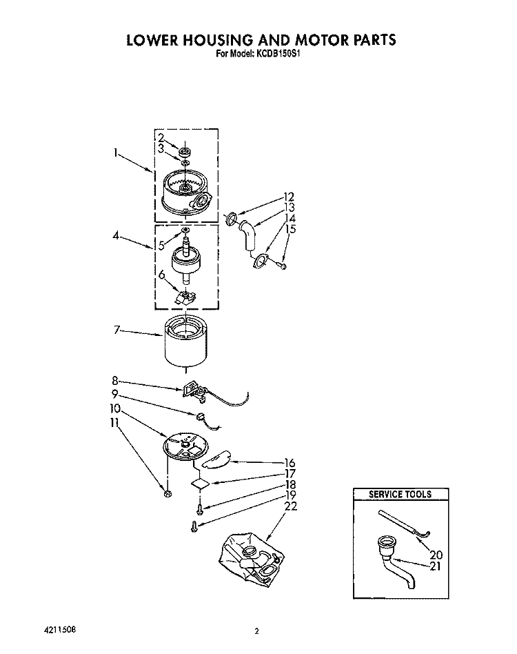 SECTION Diagram and Parts List for KCDB150S1  KitchenAid Food Waste Disposer