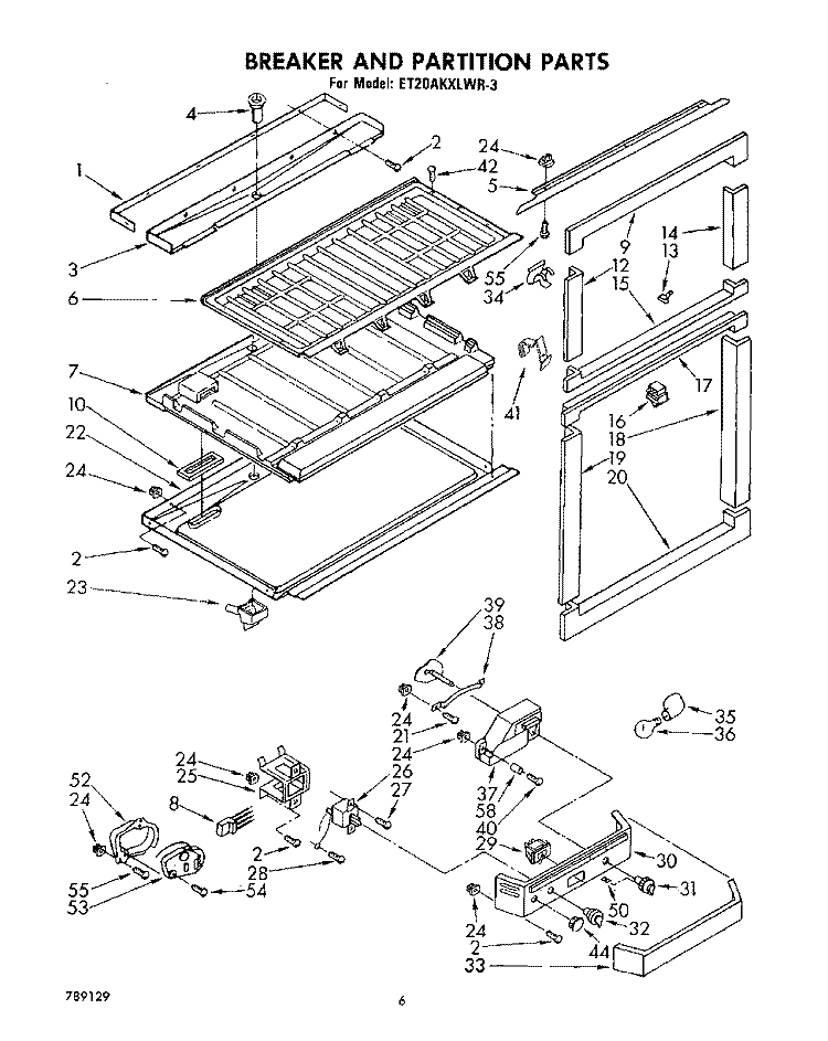 BREAKER AND PARTITION Diagram and Parts List for ET20AKXLWR3  Whirlpool Refrigerator