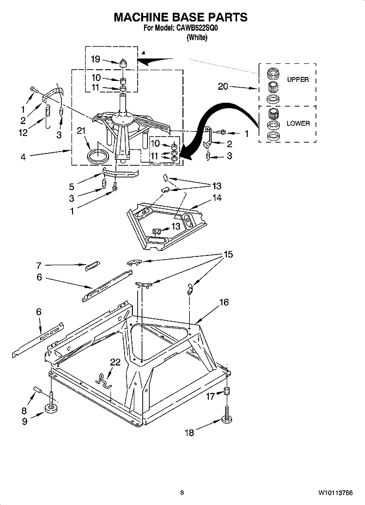 MACHINE BASE PARTS Diagram and Parts List for CAWB522SQ0  Crosley Washer