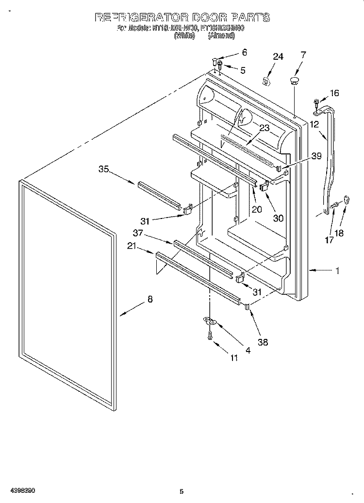 REFRIGERATOR DOOR Diagram and Parts List for RT18HDXHN00  Roper Refrigerator