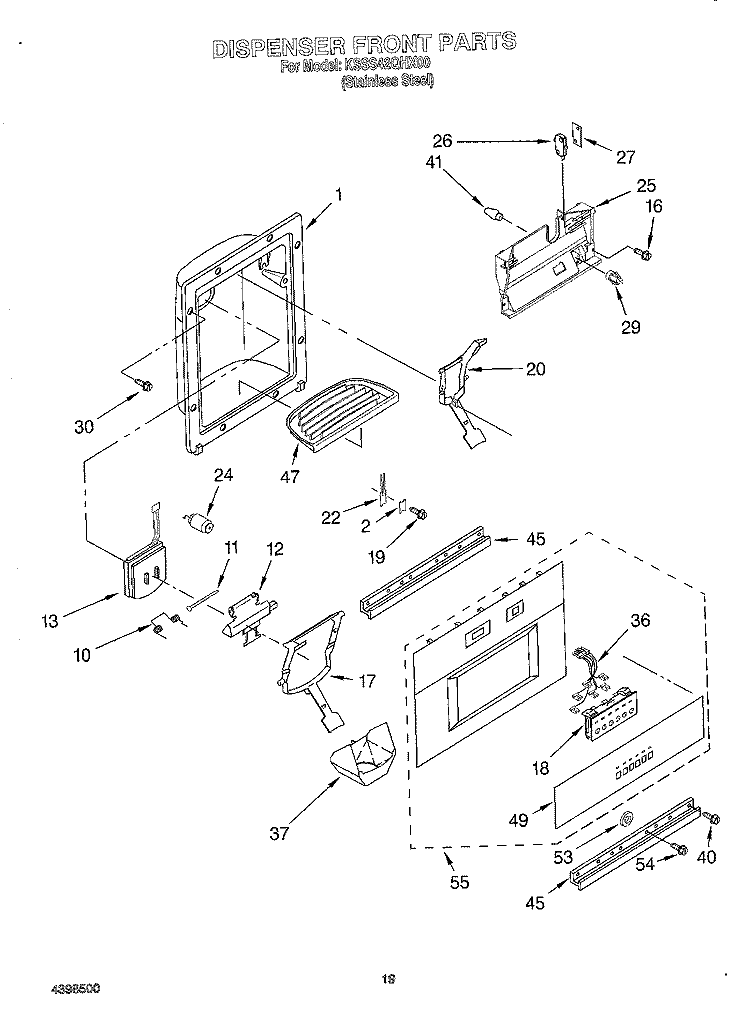 DISPENSER FRONT Diagram and Parts List for KSSS42QHX00  KitchenAid Refrigerator