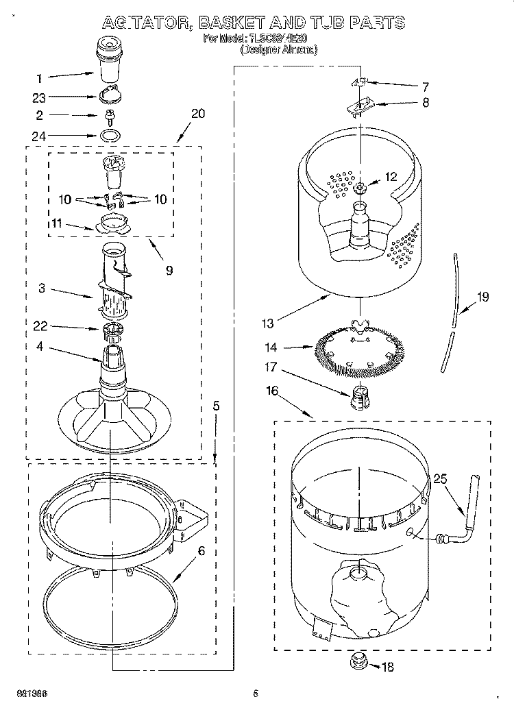 AGITATOR, BASKET AND TUB Diagram and Parts List for 7LSC8244EZ0  Whirlpool Washer