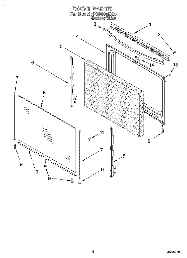 DOOR, LIT/OPTIONAL Diagram and Parts List for FGP335EQ0  Roper Range