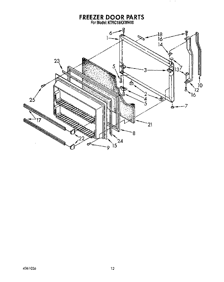 FREEZER DOOR Diagram and Parts List for KTRC18KXAL00  KitchenAid Refrigerator