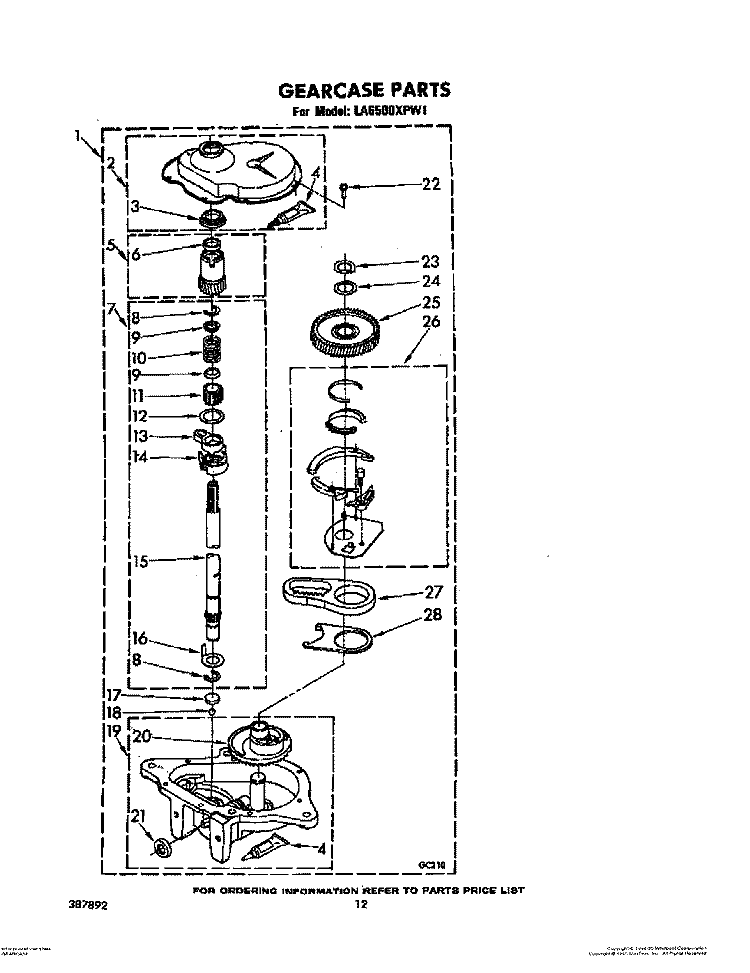 GEARCASE Diagram and Parts List for LA6500XPW1  Whirlpool Washer