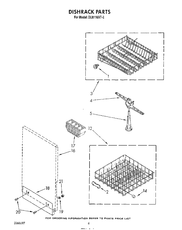 DISHRACK Diagram and Parts List for DU8116XT2  Whirlpool Dishwasher