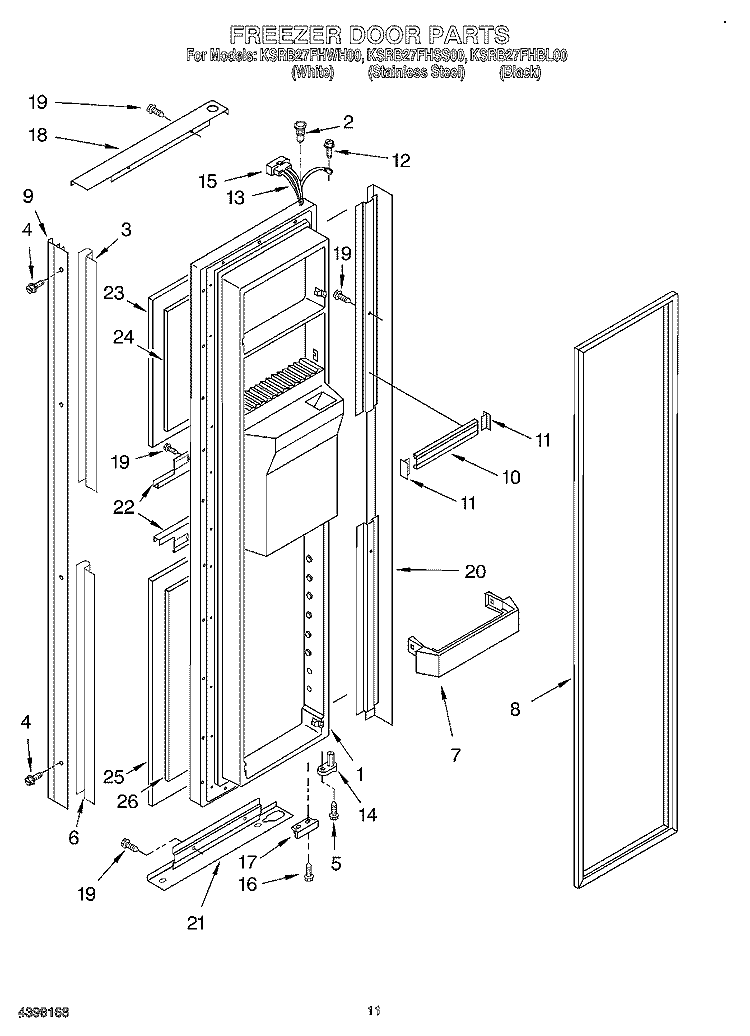 FREEZER DOOR Diagram and Parts List for KSRB27FHWH00  KitchenAid Refrigerator
