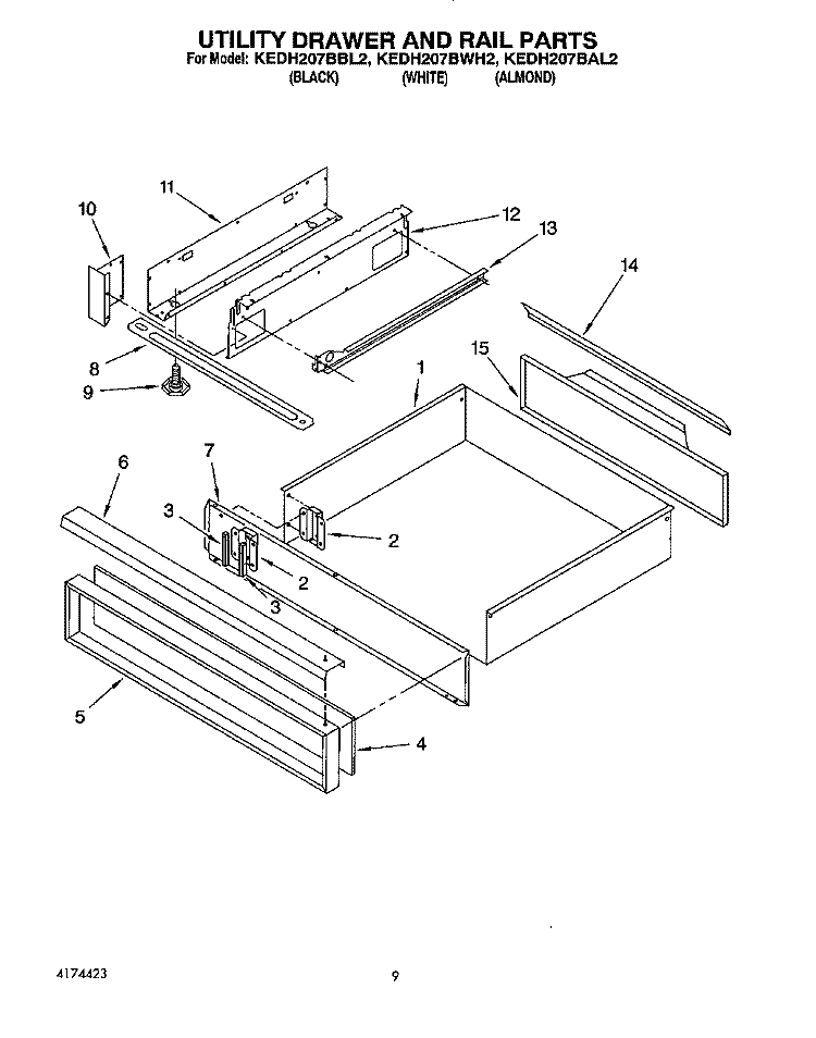 UTILITY DRAWER AND RAIL Diagram and Parts List for KEDH207BAL2  KitchenAid Range