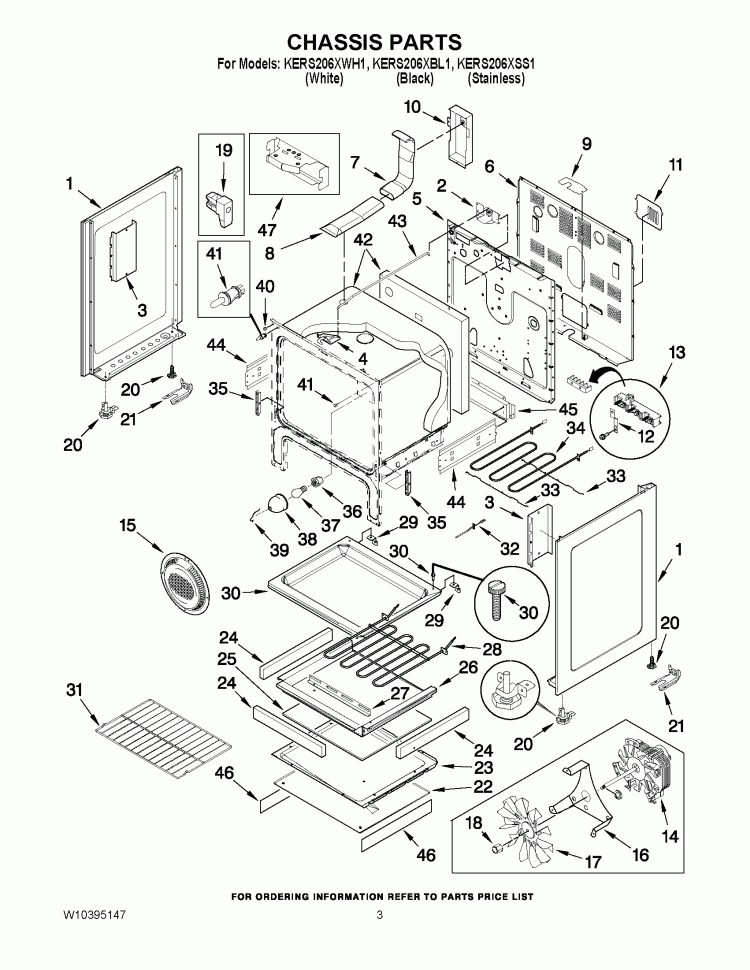 CHASSIS PARTS Diagram and Parts List for KERS206XBL1  KitchenAid Range