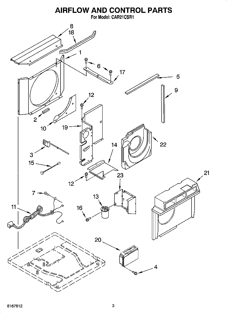 AIRFLOW AND CONTROL PARTS Diagram and Parts List for CAR21CSR1  Crosley Air Conditioner