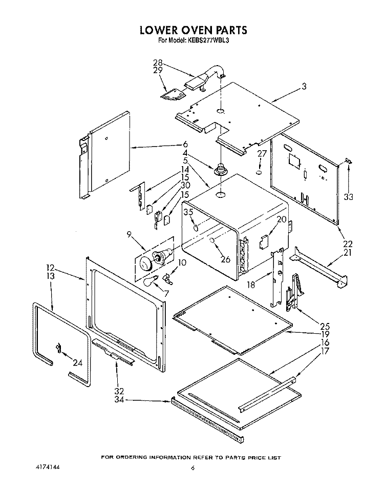 LOWER OVEN Diagram and Parts List for KEBS277WAL3  KitchenAid Wall Oven