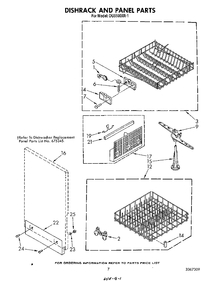 DISHRACK AND PANEL Diagram and Parts List for DU5500XR1  Whirlpool Dishwasher
