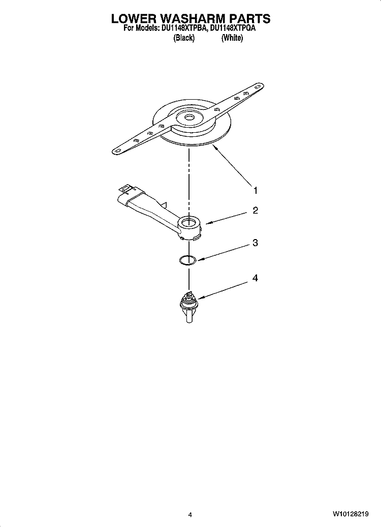 LOWER WASHARM PARTS Diagram and Parts List for DU1148XTPBA  Whirlpool Dishwasher