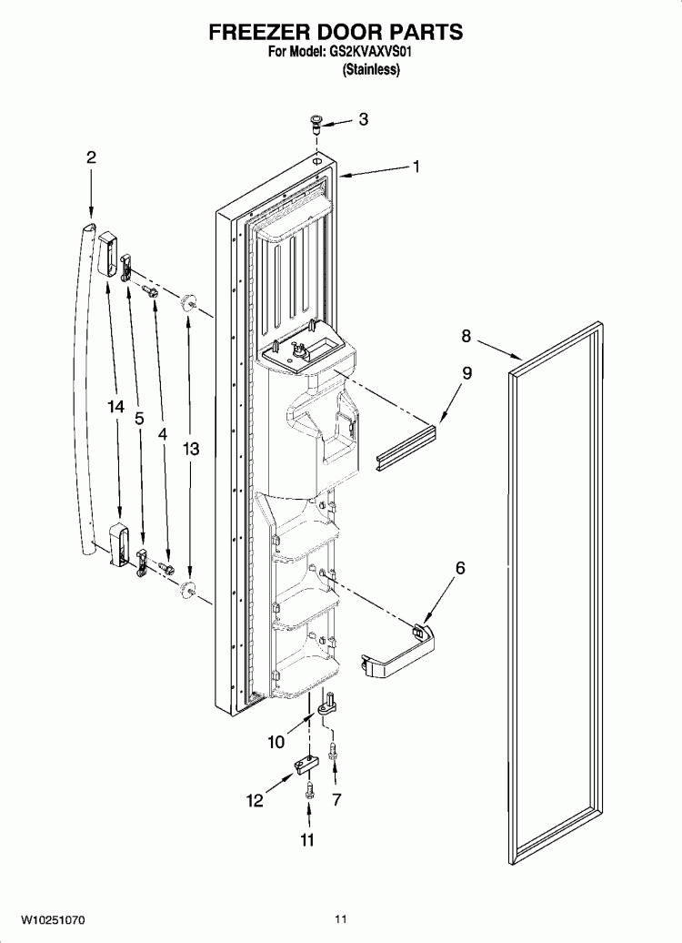 FREEZER DOOR PARTS Diagram and Parts List for GS2KVAXVS01  Whirlpool Refrigerator