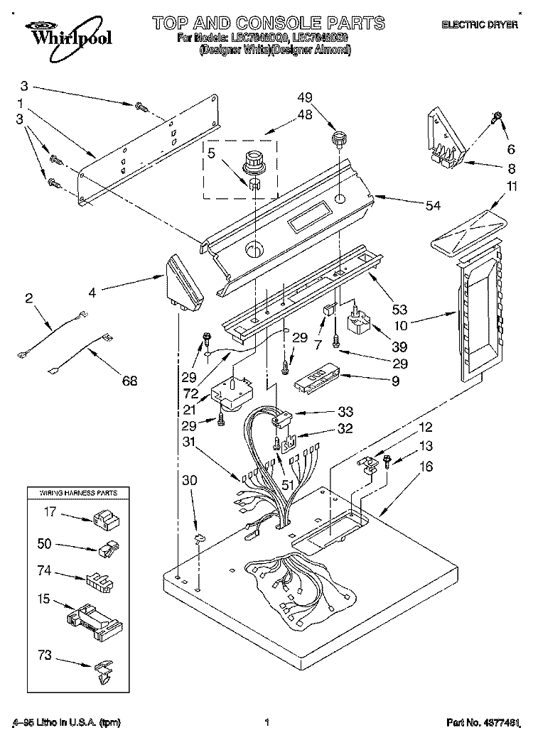 SECTION Diagram and Parts List for LEC7848DZ0  Whirlpool Dryer