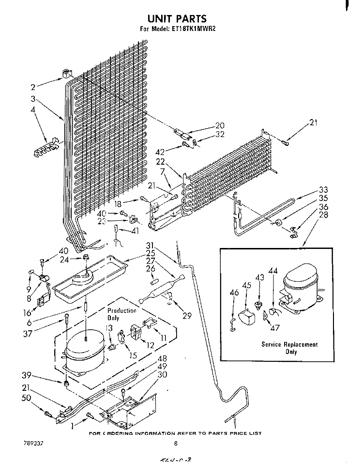UNIT Diagram and Parts List for ET18TK1MWR2  Whirlpool Refrigerator